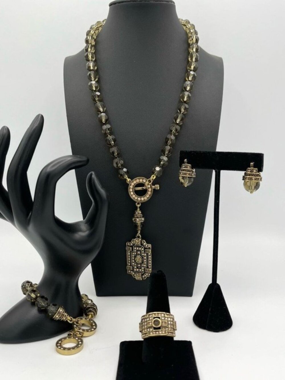 Complete 4-Piece Heidi Daus Classic Edition Swarovski Crystal Taupe Beaded Jewel